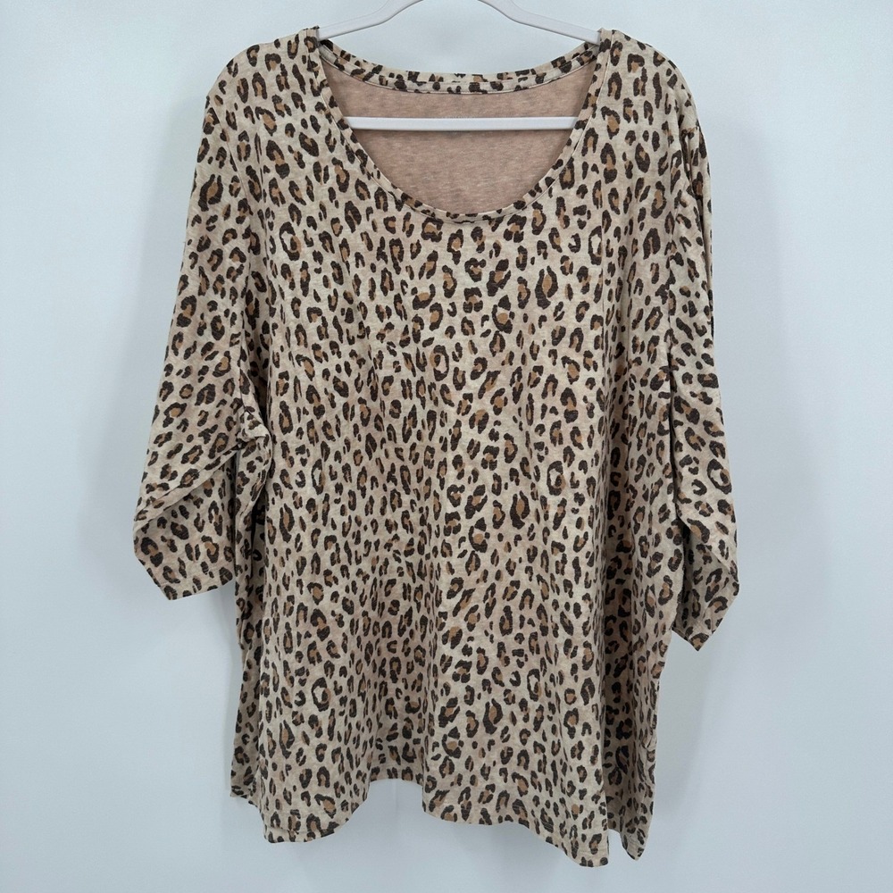 Catherines Womens Boho Animal Print Tunic Top Size 3X Cheetah Leopard Neutral